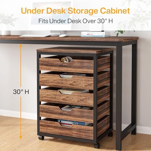 Tribesigns 5-Drawer File Cabinet, Wood Mobile Storage Drawer, Rustic Brown - Image 4