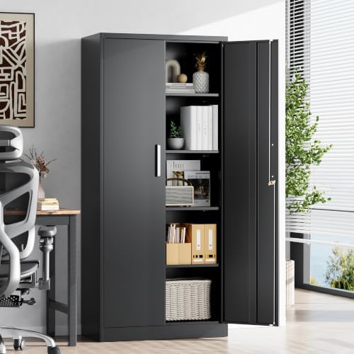 Metal Storage Cabinet with Locking Doors, 71" Tall Steel Locker Organizer with Adjustable Shelves, Garage Utility Cabinet for Home, Office, Shop, and School - Image 2