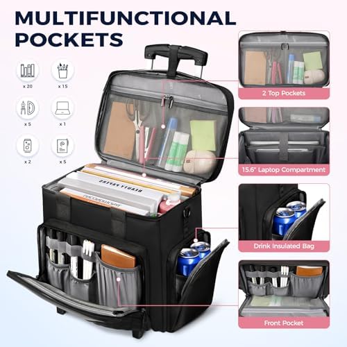 Ytonet Rolling Cart for Teachers with Detachable Dolly & Teacher Tote Bag - Image 4