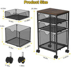BOHDK Rolling File Cart with 3 Storage Drawers, Wood & Mesh Hanging File Folder Organizer with Wheels Under Desk, File Cabinets for Home Office, 11.81" D x 14.8" W x 25.39" H, Black - Image 3