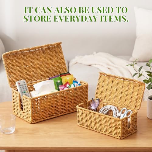 2 PCS Handwoven Cable Management Box Cord Organizer Box Set with 2 Exits - Image 6