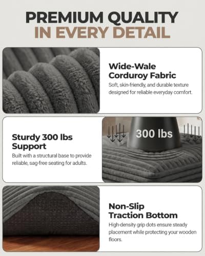 23.6in Pouf Ottoman, Corduroy Footstool Foot Rest Floor Seating - Image 5