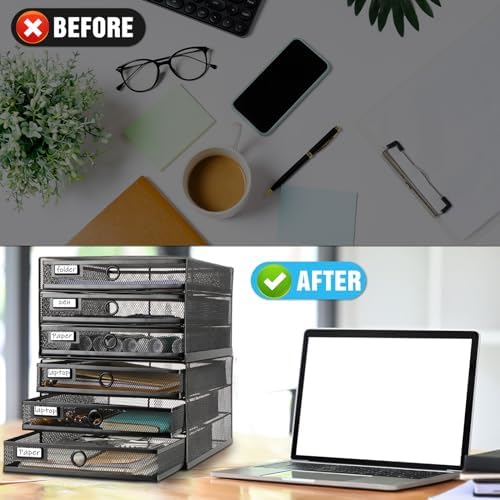Zhanmai 2 Pack Black Desk Organizer Total Wire Mesh with Drawer, 3 Tier - Image 6