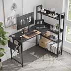 Treesland 55 Inch Small L Shaped Desk, Corner Desk with Bookshelf, Home Office Desk, Writing Study Desk for Bedroom, Black - Image 2