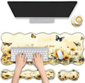 4 in 1 Desk Mat Set,Mouse Pad with Keyboard Wrist Rest,Wave-Shaped Design,Non-Slip Rubber Base,Waterproof,for Home,Office,Gaming,Sunflower Butterfly by FGDRFGRW