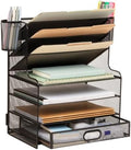 Mind Reader Mesh Desk Organizer, 6 Compartments, 1 Drawer, 2 Pen Cups, Office Desktop Organizer, Metal Mesh, Black by MindReader