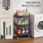 DTK 3 Tier Rolling Cart with Wheels, Heavy Duty Metal Utility Cart, Mobile Storage Organizer with Lockable Casters, Multi-Purpose Rolling Cart for Nursery, Bathroom, Kitchen, Office, Classroom - Image 3