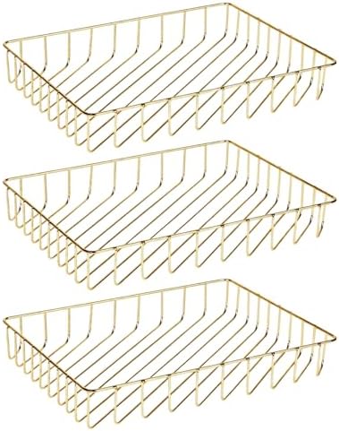 3 Pack Wire File Tray Gold Paper Desk Organizer Magazine Storage Basket Bin for Office Home Classroom School Pantry Kitchen Living Room by yaenoei