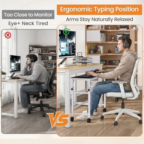 Snughome Mobile Keyboard Tray with Mouse Pad, Height Adjustment 21.6"-31.1", Keyboard Standing Desk, Rolling Under-Desk Extender with Lockable Casters, Desk Accessories for Home Office, White - Image 5