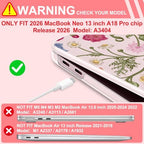 for MacBook Neo 13 inch Case 2026 (Model A3404, A18 Pro) Precision Fit & Scratch Unique Design Hard Shell, Keyboard Cover, Trackpad Protector, 2 OTG Adapter, for Women Cute, Garden Whimsy - Image 6