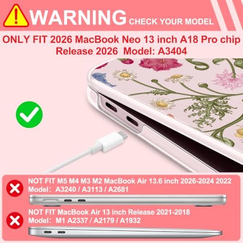 for MacBook Neo 13 inch Case 2026 (Model A3404, A18 Pro) Precision Fit & Scratch Unique Design Hard Shell, Keyboard Cover, Trackpad Protector, 2 OTG Adapter, for Women Cute, Garden Whimsy - Image 6