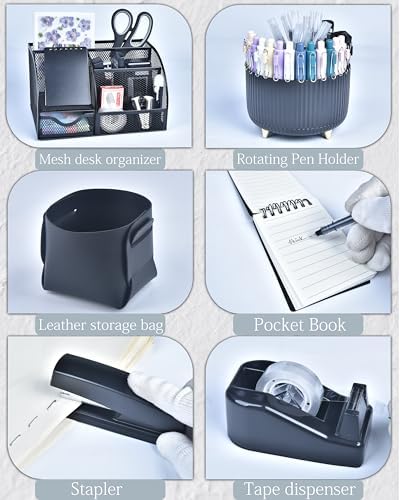 Black Desk Accessories and Organizers with Desk Organizer and 360°Rotating Pen Holder stapler Pen and a Lot of Office Black Office Supplies Beautifully Presented in a Gift Box - Image 4