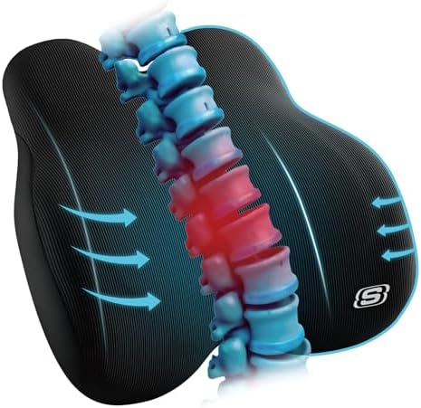 Skechers Memory Foam Lumbar Pillow,Lumbar Support Pillow for Office, Chair Lower Back Pain Relief Lumbar Pillow, Ergonomic Design Back Support Pillow for Office Chair, Car, Home, Travel,Black by Unknown