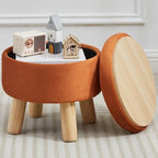Small Foot Stool Ottoman with Storage, Velvet Ottoman Foot Rest for Couch, Round Footstool with Storage, Small Ottomans and Footstools for Living Room and Entryway (Orange) by FIMIVIBI