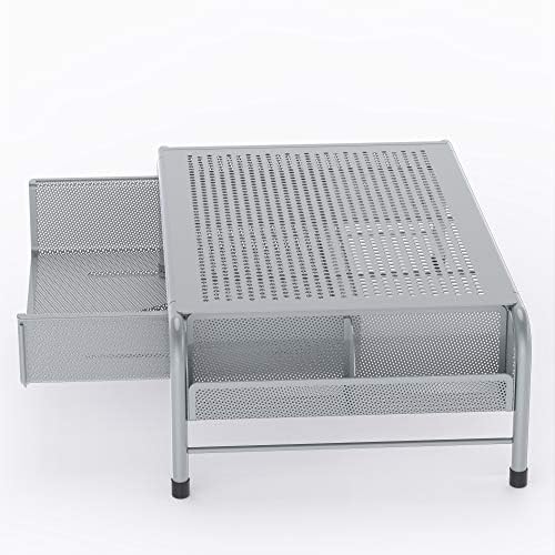 Simple Houseware Metal Desk Monitor Stand Riser w/ Organizer Drawer, Silver - Image 3