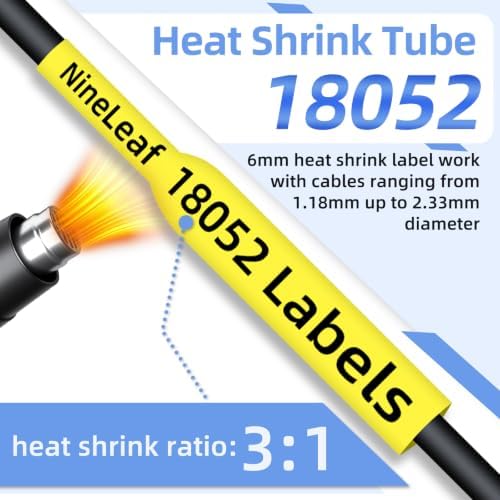 NineLeaf 8 Pack Compatible Labels Tape Replacement for Dymo 18052 1/4 inch Black on Yellow Heat Shrink Tube Labels 6mm x 1.5m for Wires and Cables Use in Rhino 4200 5200 5000 6000 3M Label Maker - Image 4
