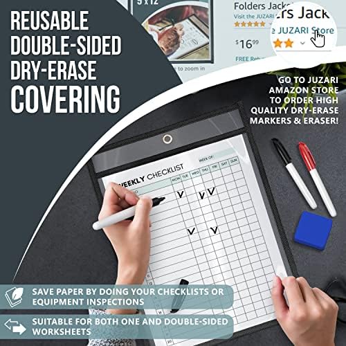 5 Pack Job Ticket Holders 9x12 - Work Order Plastic Sleeves for Documents - Shop Ticket Holders - Heavy Duty Plastic Permit Holder Sleeves - Dry Erase Pocket - Dry Erase Sleeve - Clear Pocket Sleeve - Image 3