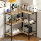 VECELO Corner Cabinet Table with 3 Tier Open Shelf, Multipurpose Display Organizer Storage Stand, for Small Space Living Room Home Office Kitchen,Oak Grey by VECELO