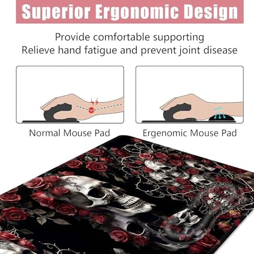 Large Keyboard Mouse Pad Set, Extended Mouse Pad+Keyboard Wrist Rest Support, Memory Foam Ergonomic Easy Typing, 4Pcs (31.5×11.8 in) Desk Pad Set for Office Home,Rose Skull - Image 5