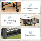 Cawukege 3 Tier Printer Stand, Small Mobile Table with Wheels, Printer Shelf Rolling Cart with Storage Desk Organizer Hanging File for Office Home, Brown - Image 6