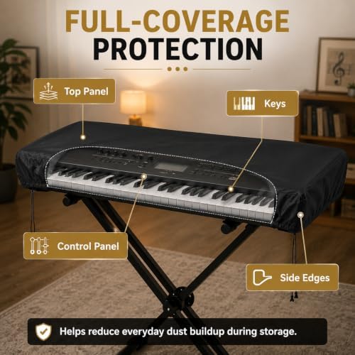 88 Key Piano Keyboard Cover for Yamaha DGX Series DGX-670 2021-present, 210D Oxford Waterproof Digital Piano Dust Cover with Silver Coating, Adjustable Drawstring & Storage Bag - Image 3