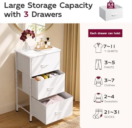WLIVE Small Dresser Nightstand for Bedroom, 3 Drawers, White - Image 5