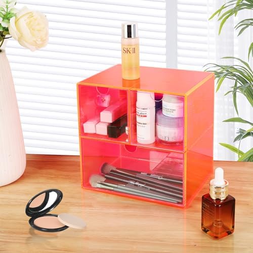 Gelite Desk Organizer with 3 Storage Drawers for Makeup Office Acrylic Desktop Drawer Organizer for Vanity Office Organization and Storage Box, Neon Pink - Image 7