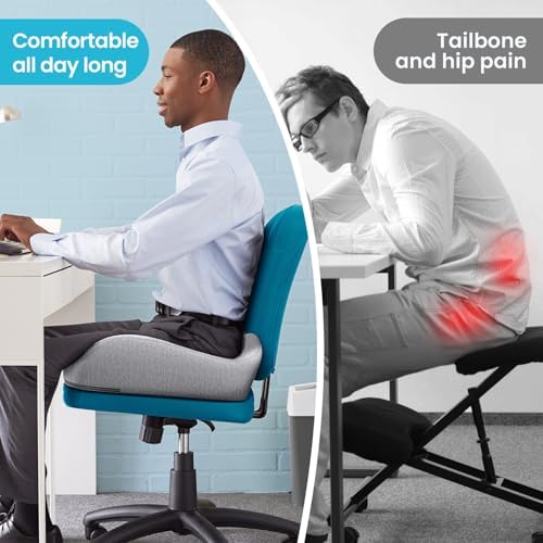 Benazcap Seat Cushion, Memory Foam Cushion for Office Chair - Ergonomic Chair Cushions for Tailbone Pain Relief, Sciatica & Back Support, Office Chair Cushion & Car Seat Cushion, Grey - Image 7