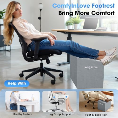 Foot Rest for Under Desk with 3 Heights, Foot Stool, Light Grey - Image 6