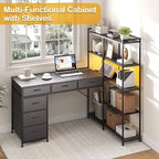 Garvee L Shaped Gaming Computer Desk with 6 Fabric Drawers, Corner Gaming Desk with Open Shelves, Home Office PC Table with Power Outlets & LED Lights, 58.3" l*54.3" h, Black - Image 4