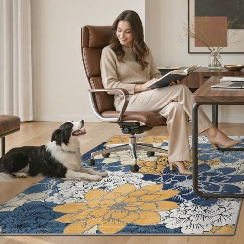 36"x48" Office Chair Mat for Hardwood Floor, Non-Slip Washable Navy Yellow - Image 7