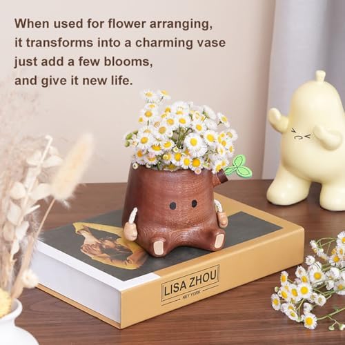 Stump Pen Holder – Cute Wooden Desk Organizer, Fairy Tale Tree Stump Pencil Cup for Stationery, Makeup Brushes, Dried Flowers, Solid Wood Desktop Decor Gift - Image 5