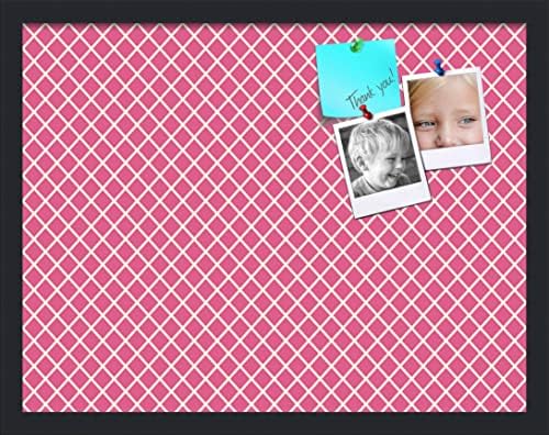 PinPix 22x17 inch Cork Bulletin Board. This Decorative Framed Pin Board Comes with Diamond Pattern in Hot Pink Design and Satin Black. Ideal for Home, Office Decor or School (PinPix-302) by PinPixBulletinBoards