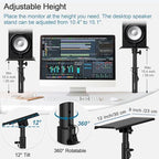 Vondynote Pair of Studio Monitor Stands Desk Clamp Speaker Stands 12°Tilt - Image 2