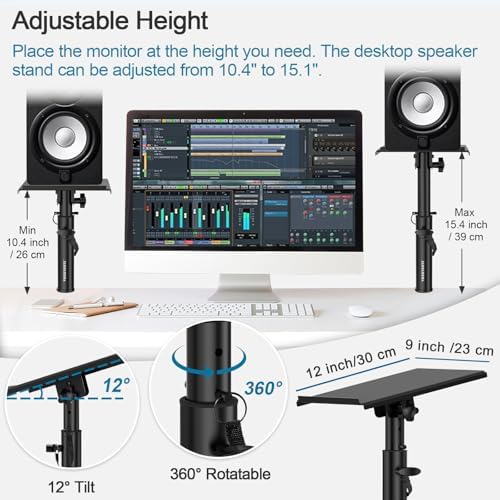 Vondynote Pair of Studio Monitor Stands Desk Clamp Speaker Stands 12°Tilt - Image 2