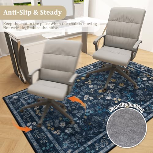 chakme Office Chair Mat for Hardwood Floor, 60"x45" Easy Glide Computer Desk Mat Protector for Rolling Chair Under Desk Rug Nonslip Backing, Machine Wash, (Floral) - Image 5