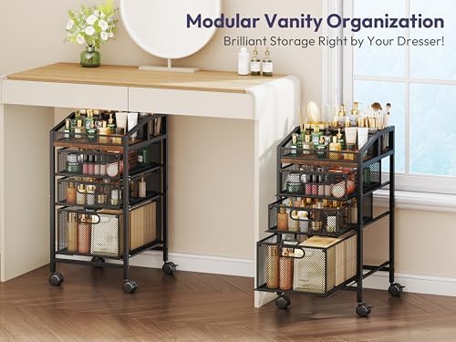SWTYMIKI Rolling Utility Cart with Drawers - Under Desk Storage Cart with DIY Divider & Lockable Wheels, Multi-Functional Craft Art Supply Organizer for Office, Vanity, Craft Room & Studio Black - Image 6