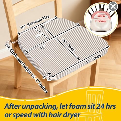 AAAAAcessories Chair Cushions for Dining Chairs, 17 x 16 x 2 in, Set of 6 - Image 2