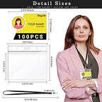 Segarty Lanyards with ID Holder, 100 Pack Horizontal Clear Plastic Badge Name Tags Key Card Holder, Black Strap Clips Waterproof Ziplock Nametag Protector for Women, Business, Office - Image 2