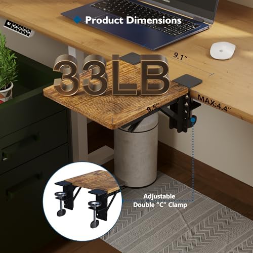 BONTEC Ergonomic Desk Extender Tray, 9.5"x9.1" Table Mount Arm Wrist Rest Shelf, 90° Foldable Elbow Support, Clamp on Computer Arm Rest for Desk, Office & Home Use, Durable & Easy to Install - Image 2