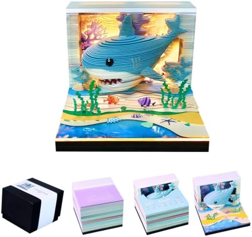 3D Calendar 2027, Desk Time Piece Calendar 2027,Tear-Away 3D Paper Art Notepad w LED Lights,Creative 3D Memo Artsy Pad Calendars, DIY Paper Carving Gift (Ocean Shark) by Ksgolif