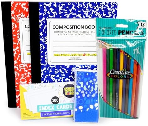 Secondary School Essentials Bundle | 1 Box - 51 Pieces per Box | School Supply Boxes - Back to School Essentials Includes Folders, Notebooks, 1" Binder, Mechanical Pencils, Index Cards, Highlighters, & Pens - Image 4