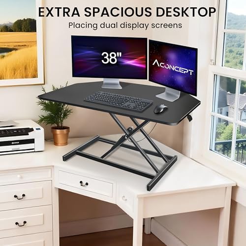 Aconcept 38 inch Black Corner Height Adjustable Standing Desk Converter, One-Click Sit to Stand up Desk Riser, Pre-Assembled for Dual Monitor and Laptop Workstation - Image 5
