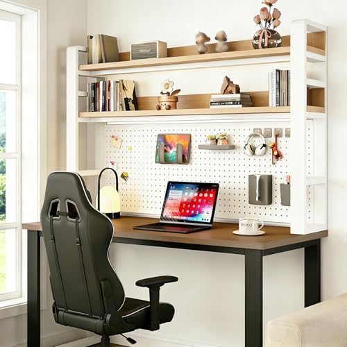 LINLIUA 2/3/4 Tier Desk Hutch, Metal Desk Shelf with Pegboard, Desk Shelves for Top of Desk, Freestanding Desktop Bookshelf, Desktop Shelf Organizer Display Rack for Dorm Office and Home by LINLIUA