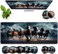 4 in 1 Ergonomic Memory Foam Mouse Pad Wrist Rest Set, Large XXL Gaming Desk Pad + Keyboard Wrist Rest + Mouse Wrist Cushion + Coaster for Home Office Study Gaming, Running Horses by Unknown