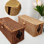 Wicker Cable Management Box, 2 Pack Large & Small Cable Organizer Box, Faux Rattan Hand-Woven Desk Organizer with 10 Cord Clips and 10 Ties, for Home Office and Charging Station - Image 5