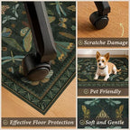 JTJ 5x6 Office Rug, Dark Green Vintage Insect Motif, Washable Non Slip - Image 4