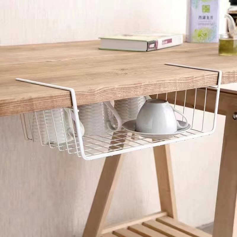 Under Shelf Storage Basket, Pantry Organizers and Laundry Room Organization, Multipurpose Metal Under Cabinet Shelf Wire Basket for Kitchen, Office, Desk (32cm/12.6in) - Image 5