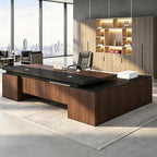 Executive Desk, L Shaped Executive Office Desk with Locking Drawer & File Cabinet, 1'' Thick Desktop, Large Office Desk with Storage, Modern Executive Computer Workstation for Home Office & Business by Unknown