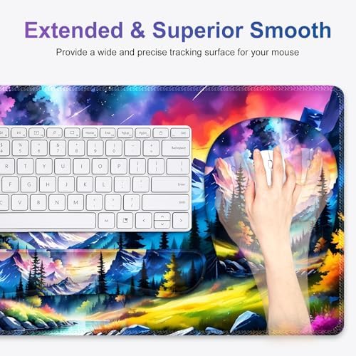 4 in 1 Large Mouse Pad, Keyboard Wrist Rest Set, Ergonomic Mouse Pad with Wrist Support, Desk Mat with Stitched Edges Extended Desk Pad Waterproof Desk Mat for Home Office Game I Landscaping Mountain - Image 2